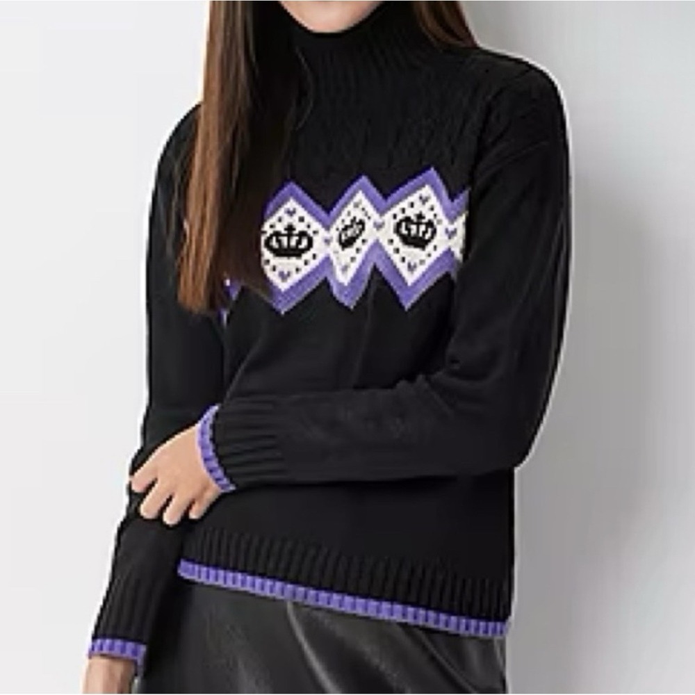 JUICY Couture Sweater Argyle Cable Knit Black Plus Sz 3X Purple Y2K Crown Mock